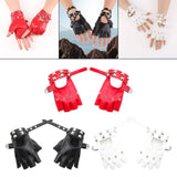 Maxbell PU Leather Gloves Hollow Out Mittens Snap for Outdoor Sports Men Women Teens red