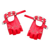 Maxbell PU Leather Gloves Hollow Out Mittens Snap for Outdoor Sports Men Women Teens red