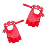 Maxbell PU Leather Gloves Hollow Out Mittens Snap for Outdoor Sports Men Women Teens red