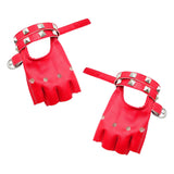 Maxbell PU Leather Gloves Hollow Out Mittens Snap for Outdoor Sports Men Women Teens red