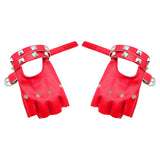 Maxbell PU Leather Gloves Hollow Out Mittens Snap for Outdoor Sports Men Women Teens red