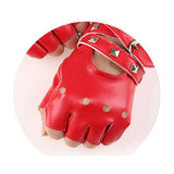 Maxbell PU Leather Gloves Hollow Out Mittens Snap for Outdoor Sports Men Women Teens red