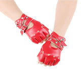 Maxbell PU Leather Gloves Hollow Out Mittens Snap for Outdoor Sports Men Women Teens red