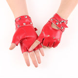 Maxbell PU Leather Gloves Hollow Out Mittens Snap for Outdoor Sports Men Women Teens red