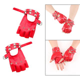 Maxbell PU Leather Gloves Hollow Out Mittens Snap for Outdoor Sports Men Women Teens red
