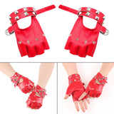 Maxbell PU Leather Gloves Hollow Out Mittens Snap for Outdoor Sports Men Women Teens red