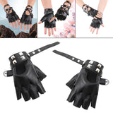 Maxbell PU Leather Gloves Hollow Out Mittens Snap for Outdoor Sports Men Women Teens black