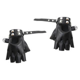 Maxbell PU Leather Gloves Hollow Out Mittens Snap for Outdoor Sports Men Women Teens black