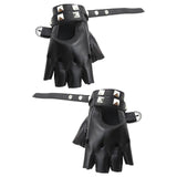 Maxbell PU Leather Gloves Hollow Out Mittens Snap for Outdoor Sports Men Women Teens black