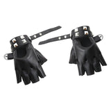 Maxbell PU Leather Gloves Hollow Out Mittens Snap for Outdoor Sports Men Women Teens black