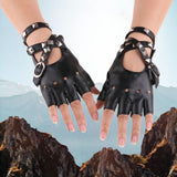 Maxbell PU Leather Gloves Hollow Out Mittens Snap for Outdoor Sports Men Women Teens black