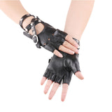 Maxbell PU Leather Gloves Hollow Out Mittens Snap for Outdoor Sports Men Women Teens black