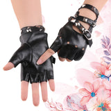 Maxbell PU Leather Gloves Hollow Out Mittens Snap for Outdoor Sports Men Women Teens black