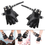 Maxbell PU Leather Gloves Hollow Out Mittens Snap for Outdoor Sports Men Women Teens black