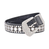 Maxbell Rhinestones Belt Fashion PU Leather Crystal Belts Waistband for Dress Pants Black