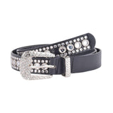 Maxbell Rhinestones Belt Fashion PU Leather Crystal Belts Waistband for Dress Pants Black