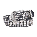 Maxbell Rhinestones Belt Fashion PU Leather Crystal Belts Waistband for Dress Pants Black