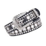 Maxbell Rhinestones Belt Fashion PU Leather Crystal Belts Waistband for Dress Pants Black