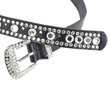 Maxbell Rhinestones Belt Fashion PU Leather Crystal Belts Waistband for Dress Pants Black