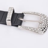 Maxbell Rhinestones Belt Fashion PU Leather Crystal Belts Waistband for Dress Pants Black