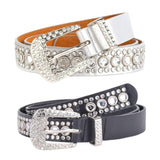 Maxbell Rhinestones Belt Fashion PU Leather Crystal Belts Waistband for Dress Pants Black