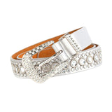 Maxbell Rhinestones Belt Fashion PU Leather Crystal Belts Waistband for Dress Pants White