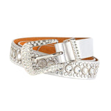 Maxbell Rhinestones Belt Fashion PU Leather Crystal Belts Waistband for Dress Pants White