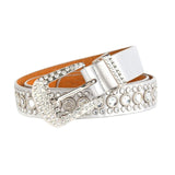 Maxbell Rhinestones Belt Fashion PU Leather Crystal Belts Waistband for Dress Pants White
