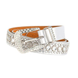 Maxbell Rhinestones Belt Fashion PU Leather Crystal Belts Waistband for Dress Pants White