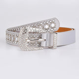 Maxbell Rhinestones Belt Fashion PU Leather Crystal Belts Waistband for Dress Pants White