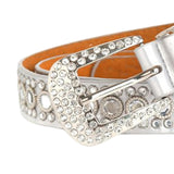 Maxbell Rhinestones Belt Fashion PU Leather Crystal Belts Waistband for Dress Pants White