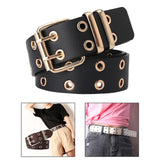 Maxbell Double Grommet Punk Belt Double Prong Buckle Hollow Accessories for Pants Black
