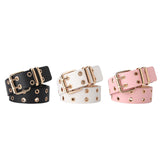 Maxbell Double Grommet Punk Belt Double Prong Buckle Hollow Accessories for Pants Black