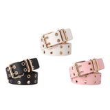Maxbell Double Grommet Punk Belt Double Prong Buckle Hollow Accessories for Pants Black