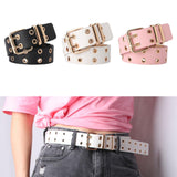 Maxbell Double Grommet Punk Belt Double Prong Buckle Hollow Accessories for Pants Black