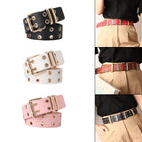 Maxbell Double Grommet Punk Belt Double Prong Buckle Hollow Accessories for Pants Black