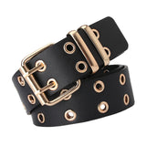 Maxbell Double Grommet Punk Belt Double Prong Buckle Hollow Accessories for Pants Black