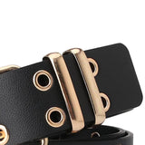 Maxbell Double Grommet Punk Belt Double Prong Buckle Hollow Accessories for Pants Black