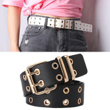 Maxbell Double Grommet Punk Belt Double Prong Buckle Hollow Accessories for Pants Black