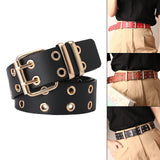 Maxbell Double Grommet Punk Belt Double Prong Buckle Hollow Accessories for Pants Black
