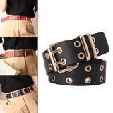 Maxbell Double Grommet Punk Belt Double Prong Buckle Hollow Accessories for Pants Black