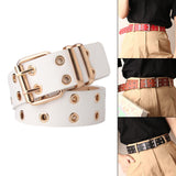 Maxbell Double Grommet Punk Belt Double Prong Buckle Hollow Accessories for Pants White