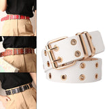 Maxbell Double Grommet Punk Belt Double Prong Buckle Hollow Accessories for Pants White