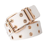 Maxbell Double Grommet Punk Belt Double Prong Buckle Hollow Accessories for Pants White