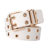 Maxbell Double Grommet Punk Belt Double Prong Buckle Hollow Accessories for Pants White