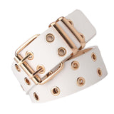 Maxbell Double Grommet Punk Belt Double Prong Buckle Hollow Accessories for Pants White