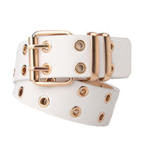 Maxbell Double Grommet Punk Belt Double Prong Buckle Hollow Accessories for Pants White