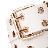 Maxbell Double Grommet Punk Belt Double Prong Buckle Hollow Accessories for Pants White