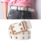 Maxbell Double Grommet Punk Belt Double Prong Buckle Hollow Accessories for Pants White