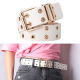 Maxbell Double Grommet Punk Belt Double Prong Buckle Hollow Accessories for Pants White